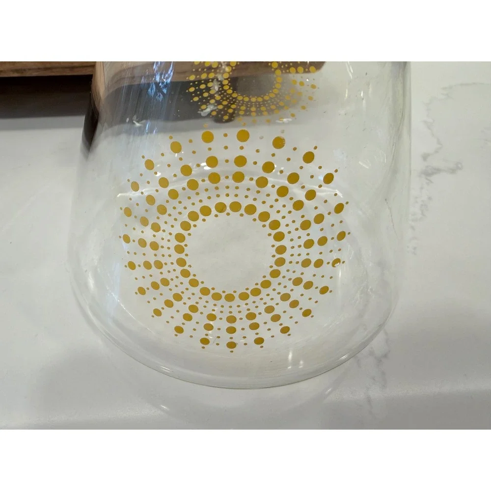 Pyrex Carafe Pitcher Vintage Yellow Sunburst Dot 7.75in Clear Glass MCM USA